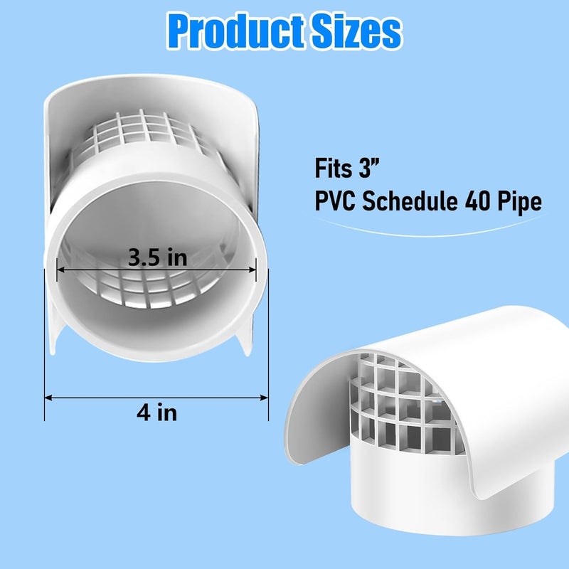 Bghdas 3" Radon Vent Cap for Schedule 40, 3 inch PVC Vent Cap, 76001 Roof Vent Cover, for Radon Fan Pipe/Flue Pipe/Roof Pipe, Protects Radon Fan Motor and Pipe, Protects from Rain, Snow, Leaves and Animals - Image 2